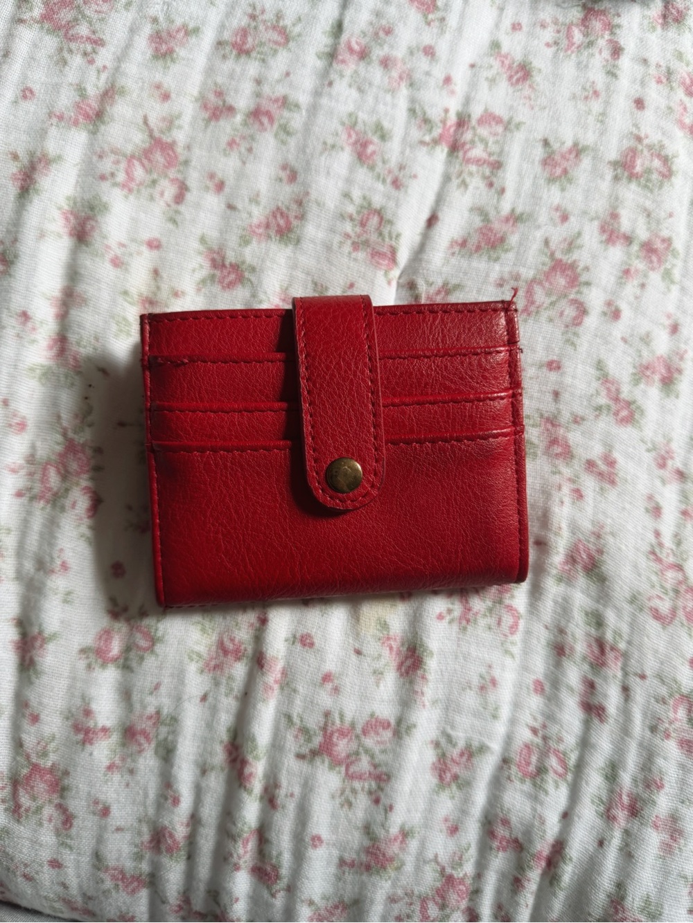 Red Leather Card Wallet with Snap Closure